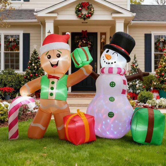🆕6FT Christmas Inflatable Gingerbread Snowman Gift Box Outdoor Decoration - Picture 3 of 8